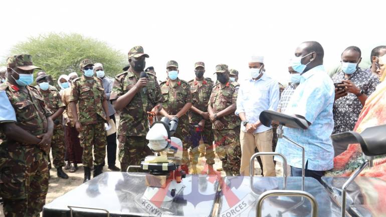 COMMANDER KENYA ARMY HANDS OVER MEDICAL EQUIPMENT AND PHARMACEUTICAL SUPPLIES AT IJARA HEALTH CENTRE