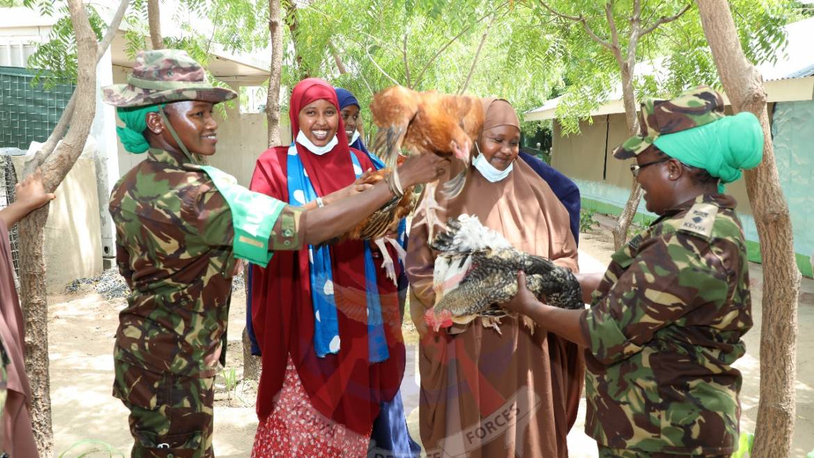 KDF TROOPS DONATE POULTRY TO WOMEN GROUPS IN DHOBLEY