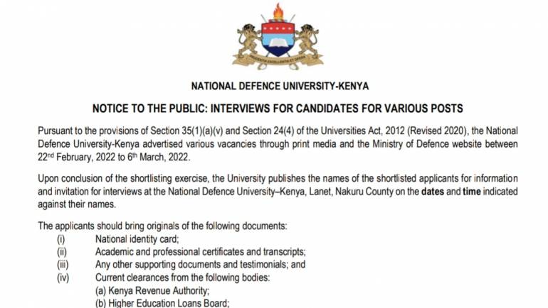 NOTICE TO THE PUBLIC: INTERVIEWS FOR CANDIDATES FOR VARIOUS POSTS
