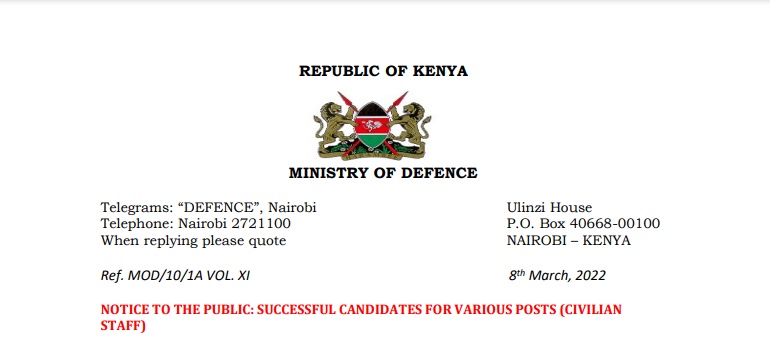 NOTICE TO THE PUBLIC: SUCCESSFUL CANDIDATES FOR VARIOUS POSTS (CIVILIAN STAFF)
