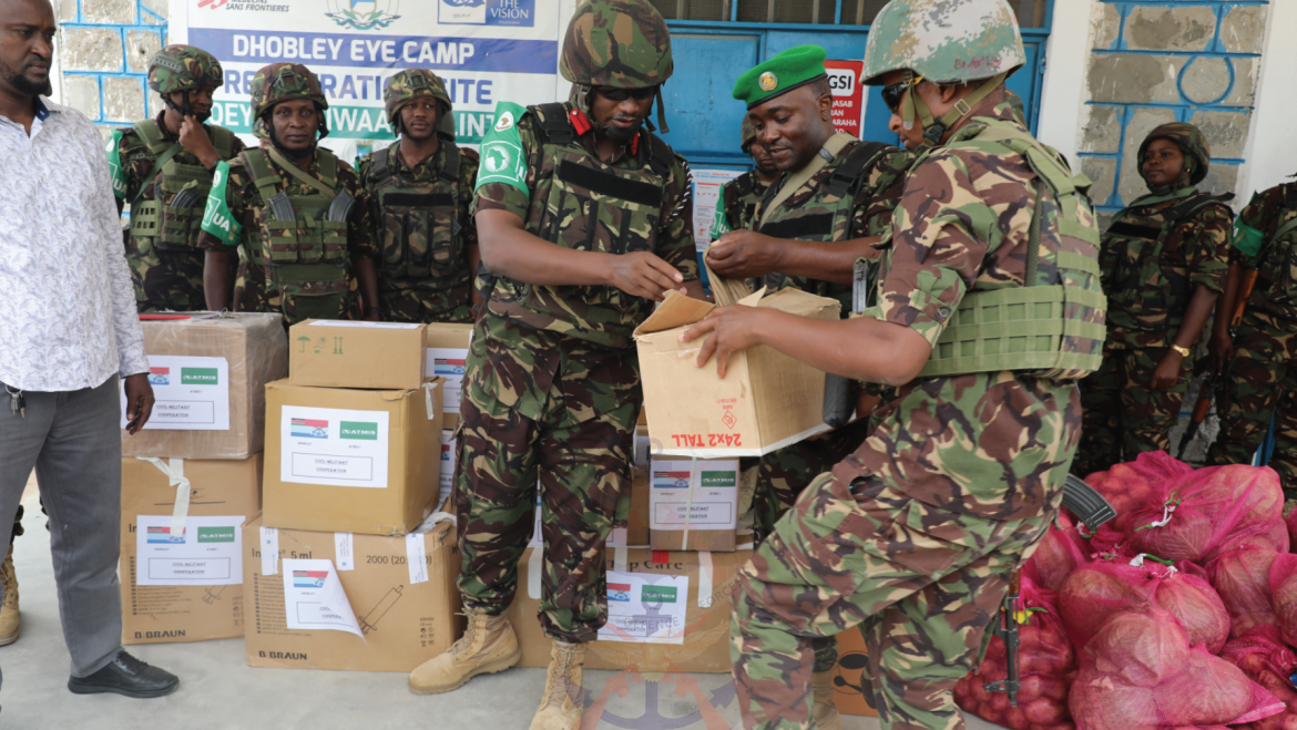 KDF DONATES MEDICAL SUPPLIES AND FOODSTUFF IN DHOBLEY, SOMALIA