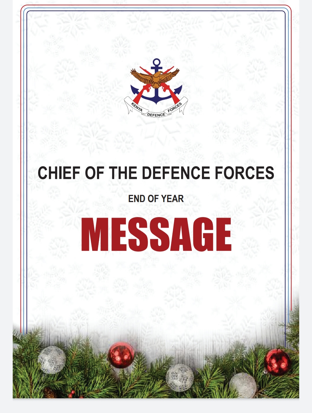 CHIEF OF THE DEFENCE FORCES END OF YEAR MESSAGE