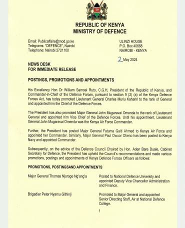 KDF PROMOTIONS , POSTINGS AND APPOINTMENTS